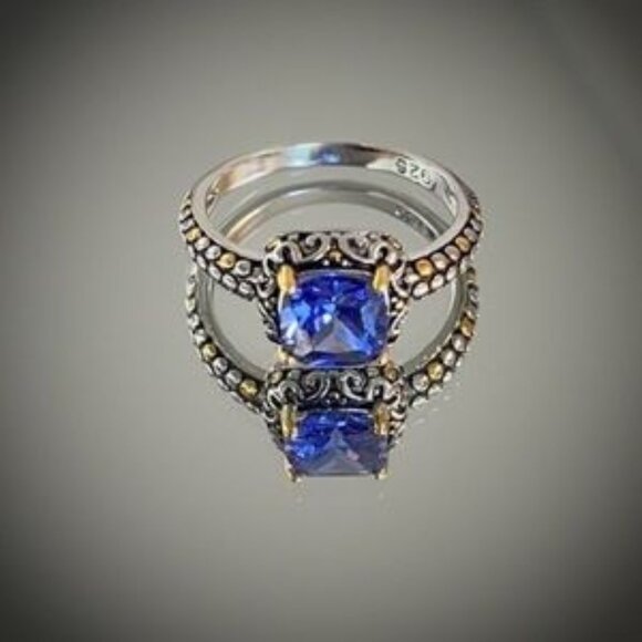Sterling Silver Celtic Tanzanite Cushion CZ Ring - Picture 1 of 1